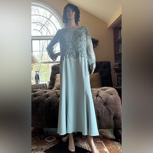 MGNY Mother of Bride/Groom long Aqua Dress Sz 14